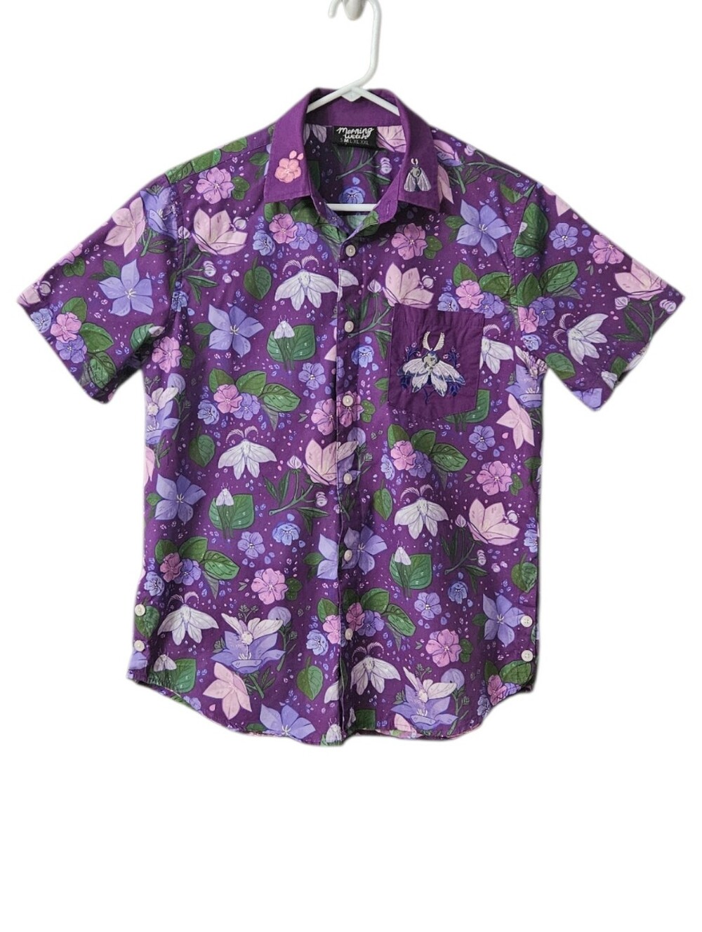 Morning Witch Twilight Moths Button Up Shirt Men M Floral Botanical Embroidery